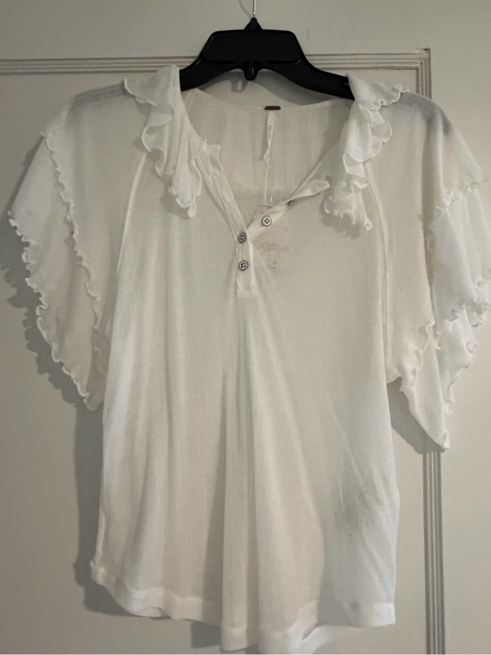 Free People White Ruffle Henley Blouse